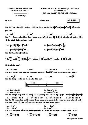 Đề kiểm tra học kỳ II môn Toán Lớp 10 - Mã đề 123 - Năm học 2019-2020 - Trường THPT Yên Mỹ